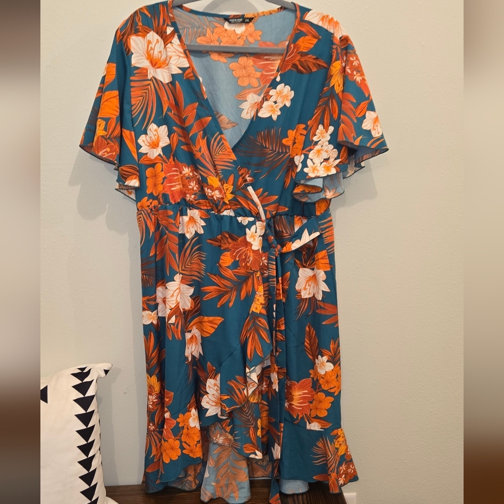 SHEIN Teal and Orange Floral Midi Dress